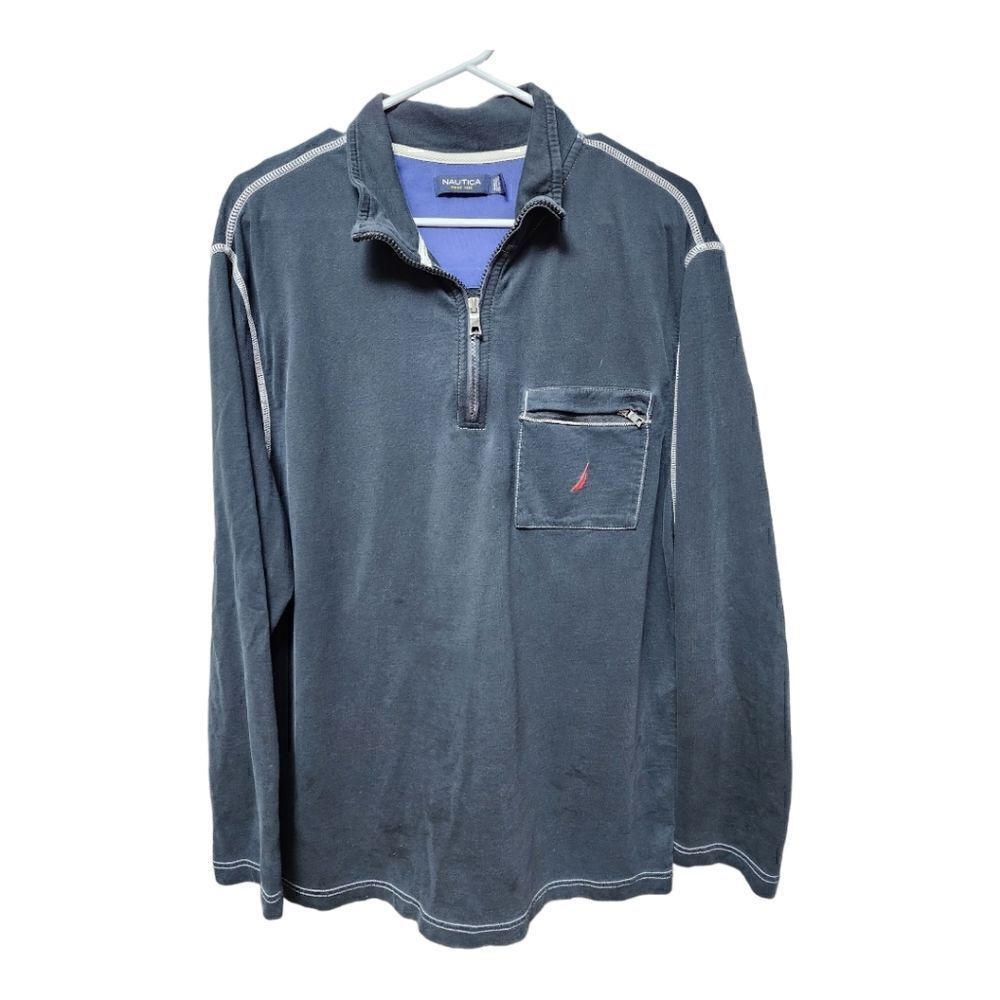 1406 - Men’s Nautica long sleeve shirt L black 1/4 zip - Like new